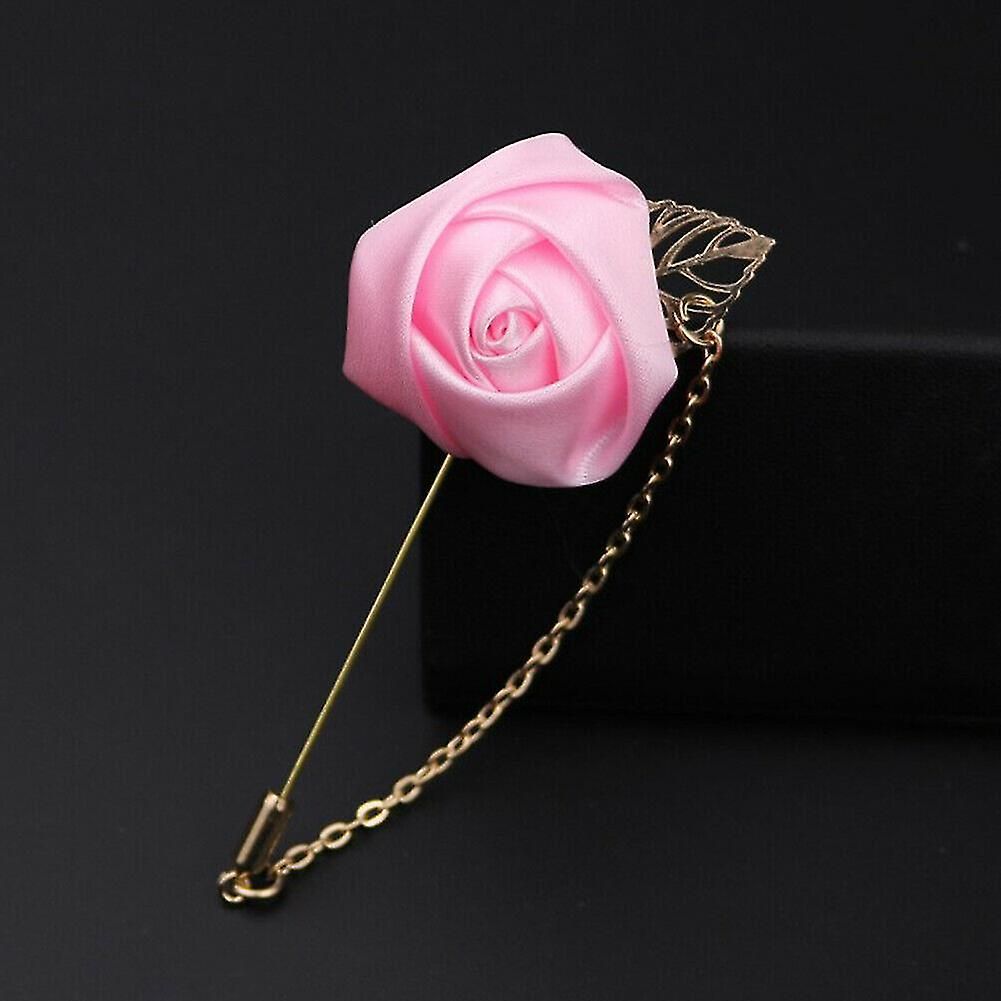 Men Wedding Flower Corsage Lapel Pin with Chain