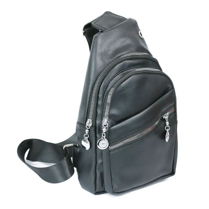 Men Leather Cross Body Chest Bag with USB Port
