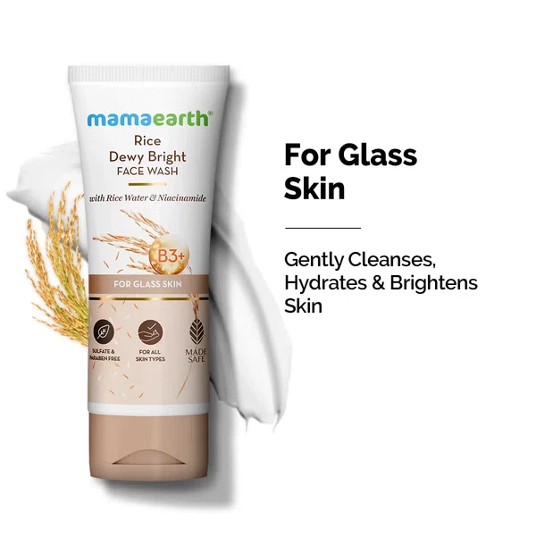 Mamaearth Rice Dewy Bright Face Wash With Rice Water & Niacinamide for Glass Skin - 100 ml - Available at AfnoBazar Nepal
