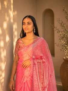 Soft Pink Shimmer Saree - Available at AfnoBazar Nepal