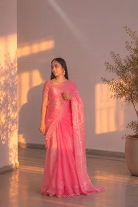 Soft Pink Shimmer Saree - Available at AfnoBazar Nepal