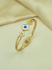 Korean Style Evil Eye Flower Bracelet - Gold Toned Stainless Steel Kada for Girls - Available at AfnoBazar Nepal
