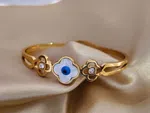 Korean Style Evil Eye Flower Bracelet - Gold Toned Stainless Steel Kada for Girls - Available at AfnoBazar Nepal