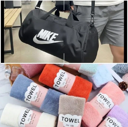 Nike Gym Duffle Bag & Soft Microfiber Hand Towel Combo Set - Waterproof Sports & Fitness Bundle - Available at AfnoBazar Nepal