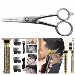Professional T9 Hair Trimmer & Ice Tempered Scissors Combo Set - Vintage Dragon Beard Shaver Barber Kit - Available at AfnoBazar Nepal