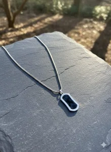 Stylish Titanium Steel Black Stone Pendant Necklace - Trendy Elegant Neck Piece Jewelry For Men - Available at AfnoBazar Nepal