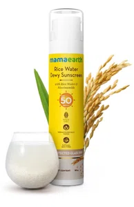 Mamaearth Rice Dewy Bright Sunscreen SPF 50 PA++++ with Rice Water & Niacinamide 50g | UVA & UVB Protection | Dewy Glass-Skin Glow | All Skin Types - Available at AfnoBazar Nepal