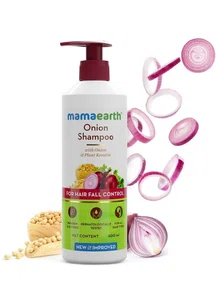 Mamaearth Onion Shampoo with Onion & Plant Keratin for Hair Fall Control – 400 ml - Available at AfnoBazar Nepal
