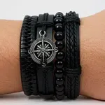 4Pcs Multilayer Braided Leather Bracelet for Men Women Girls, Vintage Black Beaded Wrap Bracelet Set - Available at AfnoBazar Nepal