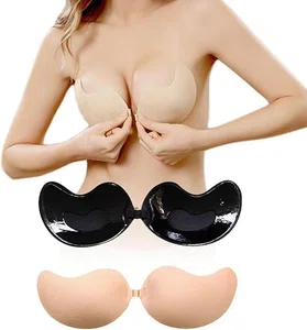 Strapless Adhesive Bra for Women, Bio-Adhesive, Water Resistant, Front Buckle, Two Colors, Nude and Black - Available at AfnoBazar Nepal