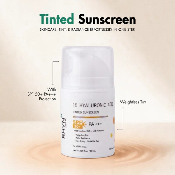 RHYN Derma Tinted Sunscreen SPF 50+ PA+++ with 1% Hyaluronic Acid - 50 ml
