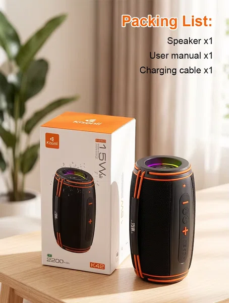 Kisonli K42 Portable Bluetooth Speaker, 15W with 2200mAh Battery