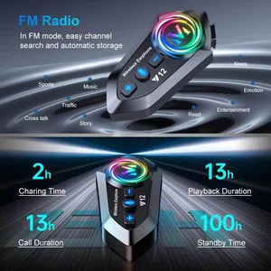 V12 Pro Helmet Intercom Headphones with Bluetooth 5.4 and RGB Light
