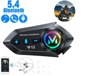 V12 Pro Helmet Intercom Headphones with Bluetooth 5.4 and RGB Light