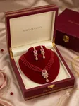 5-Layered Red Crystal Pote Necklace Set with Gold-Plated Ruby Earrings image 2