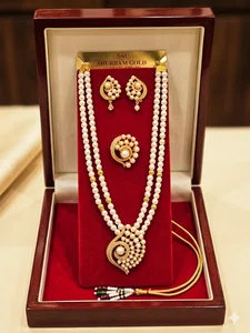 Luxury Gold Plated Pearl Necklace Set with Earrings and Ring - Available at AfnoBazar Nepal