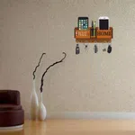 Wooden Sweet Home Wall-Mounted Key Holder with 6 Hooks, Mobile and Pen Stand - Available at AfnoBazar Nepal