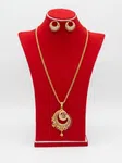 Gold-Plated Crescent Necklace and Earrings Set with Ruby and Zirconia Accents - Available at AfnoBazar Nepal