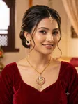 Gold-Plated Crescent Necklace and Earrings Set with Ruby and Zirconia Accents - Available at AfnoBazar Nepal
