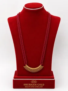 Gold Plated Red Beads Necklace with Pendant - Available at AfnoBazar Nepal