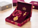 Traditional Multi-Strand Red Pote Necklace Set with Gold Filigree Pendant and Earrings - Available at AfnoBazar Nepal