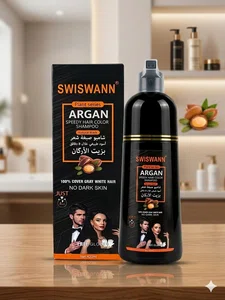 SWISWANN Argan Speedy Hair Color Shampoo, Natural Black, 420ml - Available at AfnoBazar Nepal