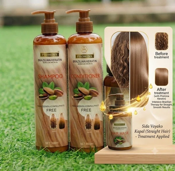 Promina Hair Treatment Set, Shampoo, Conditioner and Hair Mask with Brazilian Keratin and Argan Oil - Available at AfnoBazar Nepal