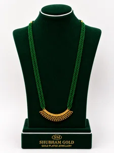Green Pote Mala with Gold Plated Pendant, Handmade Nepali Green Beads Necklace - Available at AfnoBazar Nepal