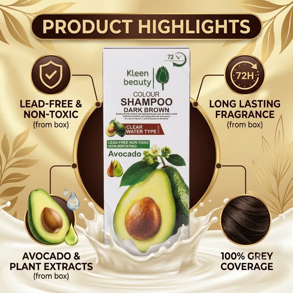 Kleen Beauty Colour Shampoo, Dark Brown, with Avocado and Plant Extracts - Available at AfnoBazar Nepal
