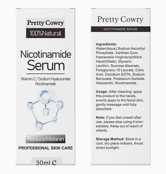 Pretty Cowry Natural Nicotinamide Face Serum with Vitamin C and Hyaluronic Acid, 30ml - Available at AfnoBazar Nepal