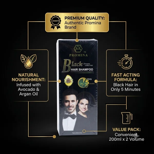 Promina Black Hair Colour Shampoo, 200ml x 2 Twin Pack, with Avocado and Argan Oil - Available at AfnoBazar Nepal