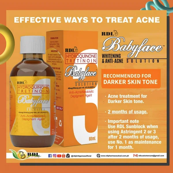 RDL Babyface Solution 2 with Hydroquinone and Tretinoin, 60ml - Available at AfnoBazar Nepal