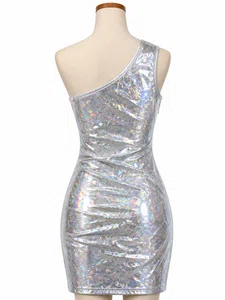 Women's Glitter One-Shoulder Bodycon Mini Dress
