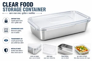 Rectangular Food Storage Containers with Clear Snap-On Lid, Set of 5 - Available at AfnoBazar Nepal
