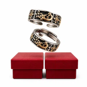 Adjustable Couple Rings, Silver and Gold Tone Pair - Available at AfnoBazar Nepal
