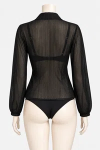 Women's Black Sheer Glitter-Thread Long-Sleeve Cover-Up with Bikini Set - Available at AfnoBazar Nepal