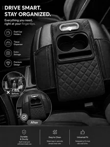 Car Armrest Organizer with Cup Holders and Tissue Holder - Available at AfnoBazar Nepal