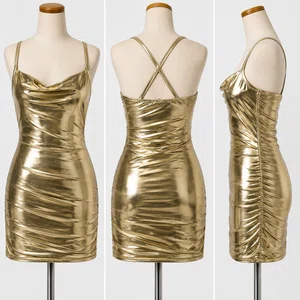 Women's Metallic Ruched Halter Mini Dress, Bodycon Party Dress - Available at AfnoBazar Nepal
