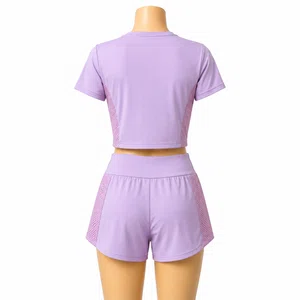 Women's 2-Piece Lavender Crop Top and Shorts Activewear Set - Available at AfnoBazar Nepal