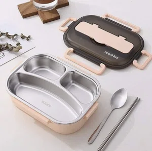 Stainless Steel Insulated Bento Lunch Box, 3 Compartments, Leak-Proof