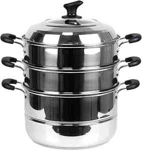 Stainless Steel 3-Tier Momo Steamer, 24 cm, for Gas and Induction - Available at AfnoBazar Nepal