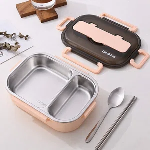 Stainless Steel Insulated Bento Lunch Box, 2 Compartments, Leak-Proof - Available at AfnoBazar Nepal