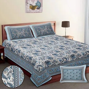 Cotton Leaf Print Double Bedsheet Set with 2 Pillow Covers - Available at AfnoBazar Nepal