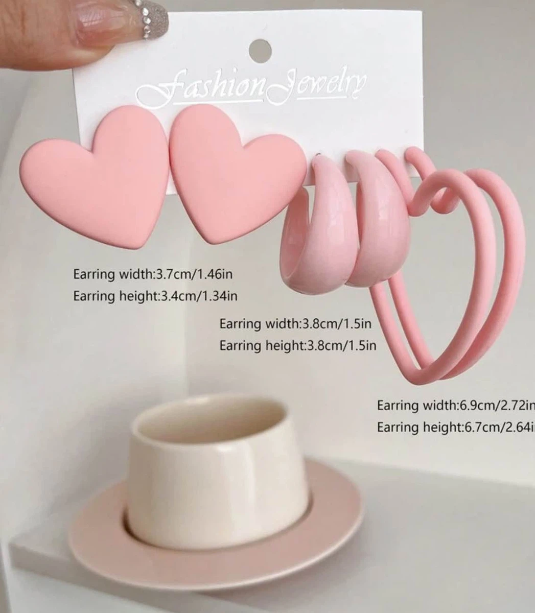 3pairs/Set Exaggerated Big Heart Geometric Creative Earrings Set - Available at AfnoBazar Nepal
