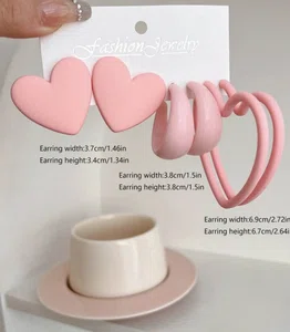 3pairs/Set Exaggerated Big Heart Geometric Creative Earrings Set - Available at AfnoBazar Nepal