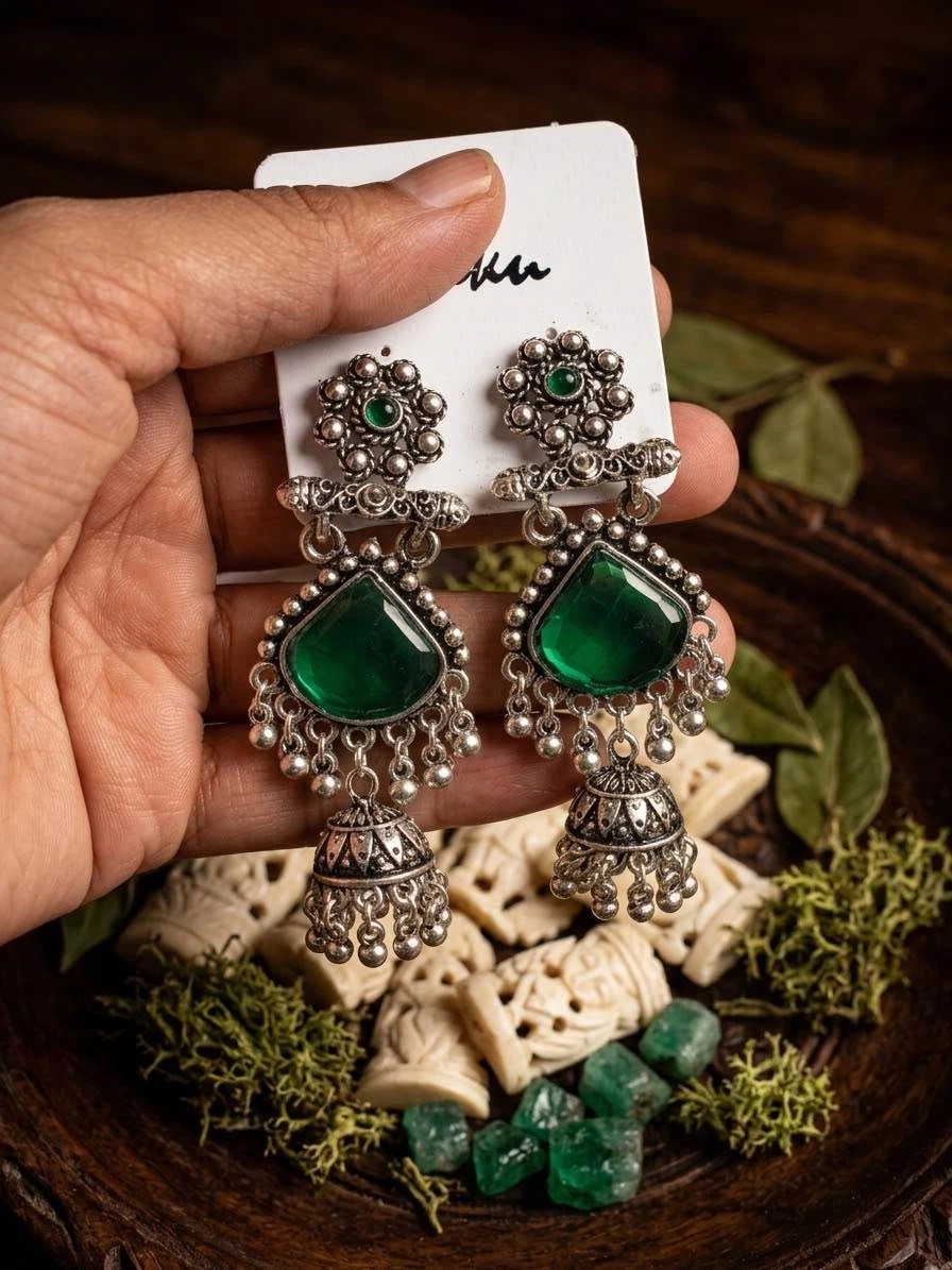 Beautiful Pair Of Oxidised Earrings - Available at AfnoBazar Nepal
