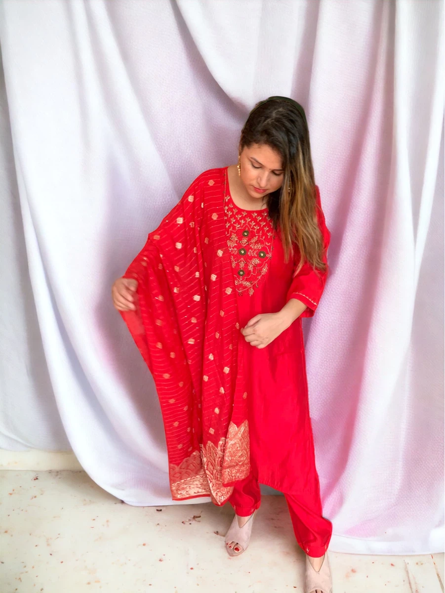 3 piece Kurta with Banarasi Dupatta For Women - Available at AfnoBazar Nepal