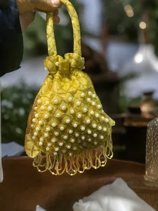 Golden Pearl Design Handmande Thaili For Women | Gold Color Traditional Thaili Purse For Women | Thaili For Women - Available at AfnoBazar Nepal
