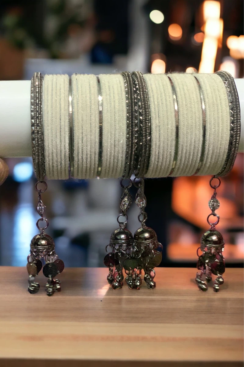 Beautiful Oxidise Jumar Bangles With Plain White Velvet - Available at AfnoBazar Nepal