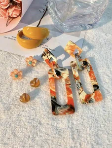 8pcs Flower & Heart Decor Earrings Valentines - Available at AfnoBazar Nepal